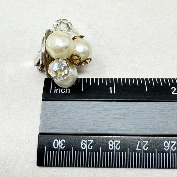 Vintage Bead Cluster Earrings Faux Pearls‎ Crystals Clip-On Retro Classic - Picture 7 of 7